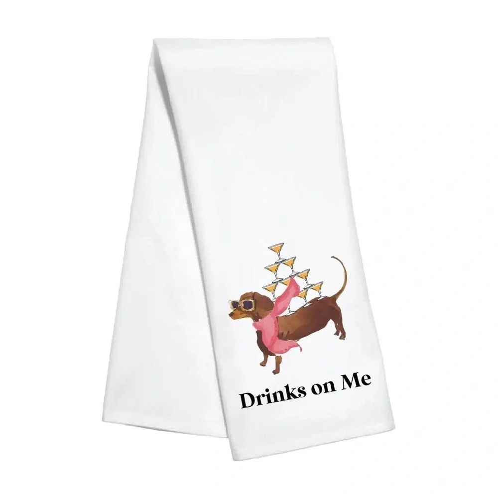 Stylish White Kitchen Towel with Dachshund Design